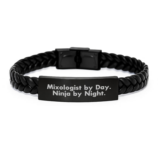 Mixologist Gifts for Men, Funny Interlaced Leather Bracelet, Ninja by Night, Graduation Unique Gifts from Friends - Image 1