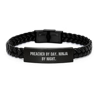 Load image into Gallery viewer, Funny Preacher Gifts from Friends, Men, Women, Valentine's Unique Interlaced Leather Bracelet with Preacher By Day. Ninja By Night. Quote - Image 1
