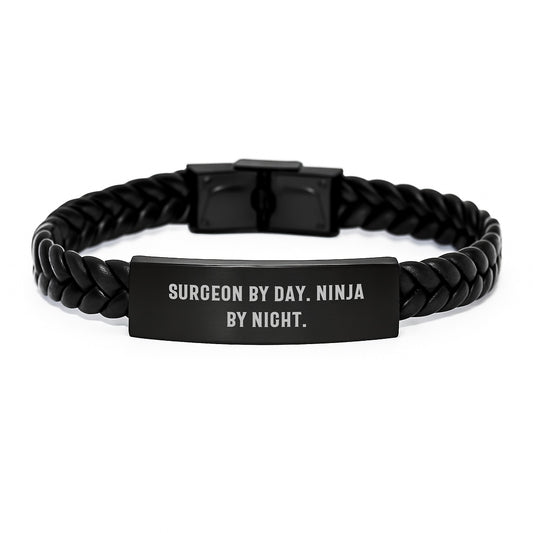 Funny Surgeon Gifts from Friends and Family - Interlaced Leather Bracelet for Surgeon By Day Ninja By Night Christmas Unique Presents - Image 1