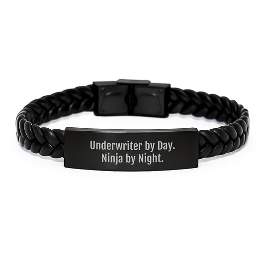 Underwriter Graduation Gifts from Men, Underwriter Interlaced Leather Bracelet for Underwriter, Underwriter By Day. Ninja By Night. Funny Quote - Image 1