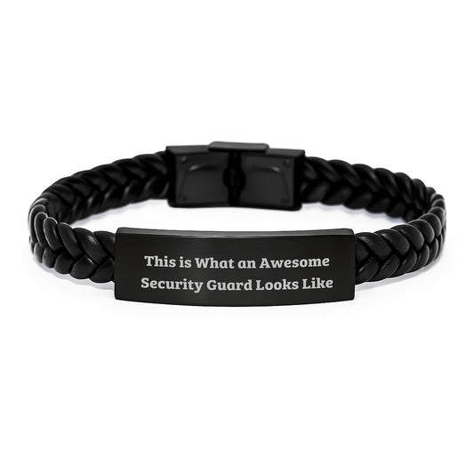 Funny Security Guard Gifts from Men to Graduation Unique Ideas - 'This Is What An Awesome Security Guard Looks Like' Interlaced Leather Bracelet - Image 1
