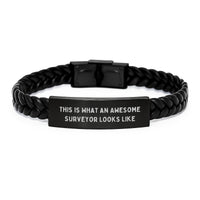 Load image into Gallery viewer, Surveyor Unique Gifts from Friends, Valentine's Unique Gifts for Surveyor, Interlaced Leather Bracelet with Funny Quote This Is What An Awesome Surveyor Looks Like - Image 1
