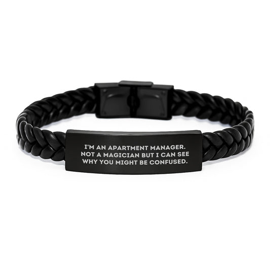 Funny Apartment Manager Gifts from Friends, Interlaced Leather Bracelet, Graduation Unique Gifts for Men, Apartment Manager - Image 1