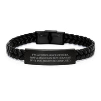 Load image into Gallery viewer, Funny Compliance Officer Valentine's Gifts, Interlaced Leather Bracelet, Gifts from Men to Colleagues, See Why You Might Be Confused Quote - Image 1
