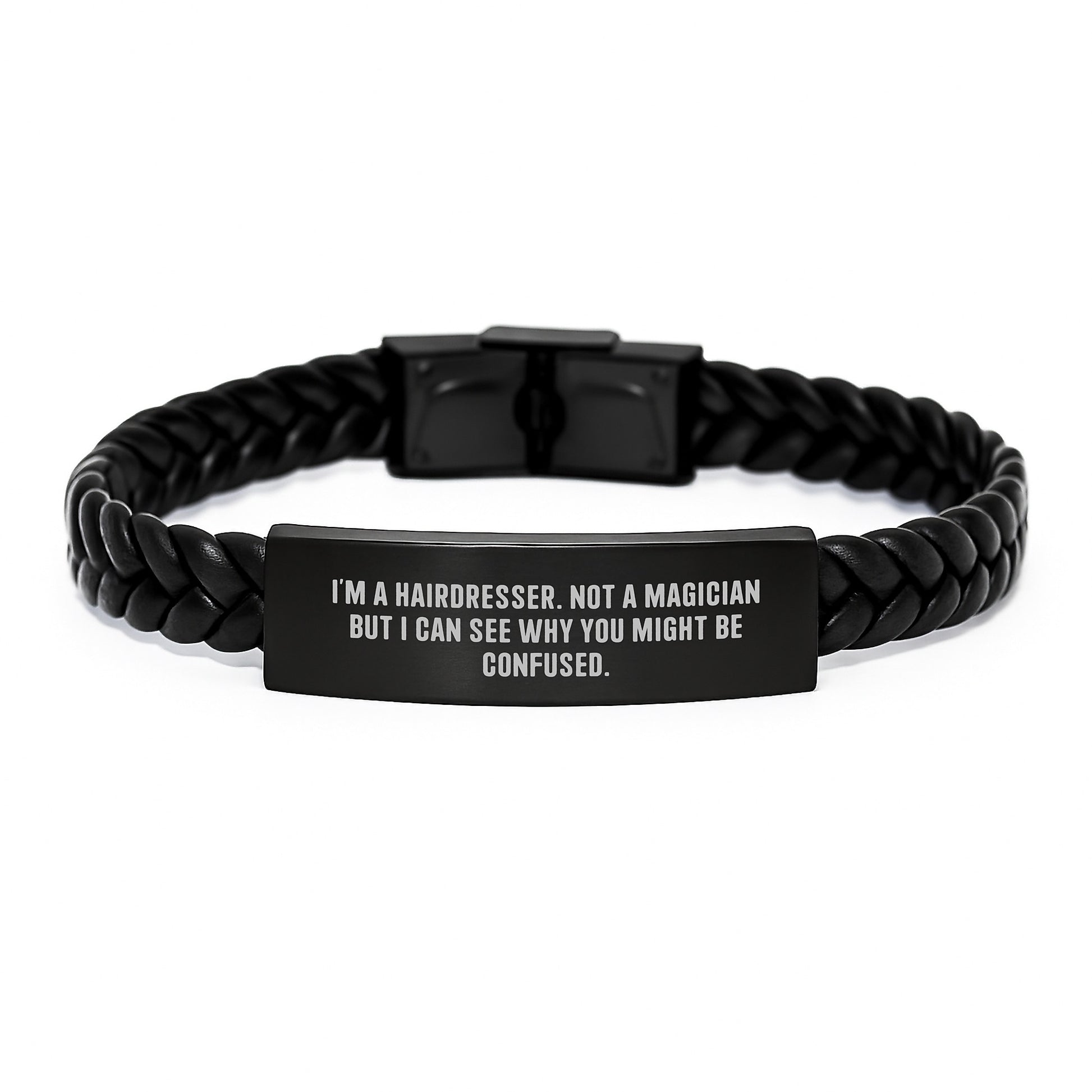 Funny Hairdresser Gifts, Leather Interlaced Bracelet for Graduation Unique Gifts from Friends to Hairdresser, Not a Magician but a Stylist - Image 1