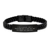 Load image into Gallery viewer, Sailor Gifts from Friends - Interlaced Leather Bracelet, Funny Quote, Graduation Unique Gifts for Sailor Men - Image 1
