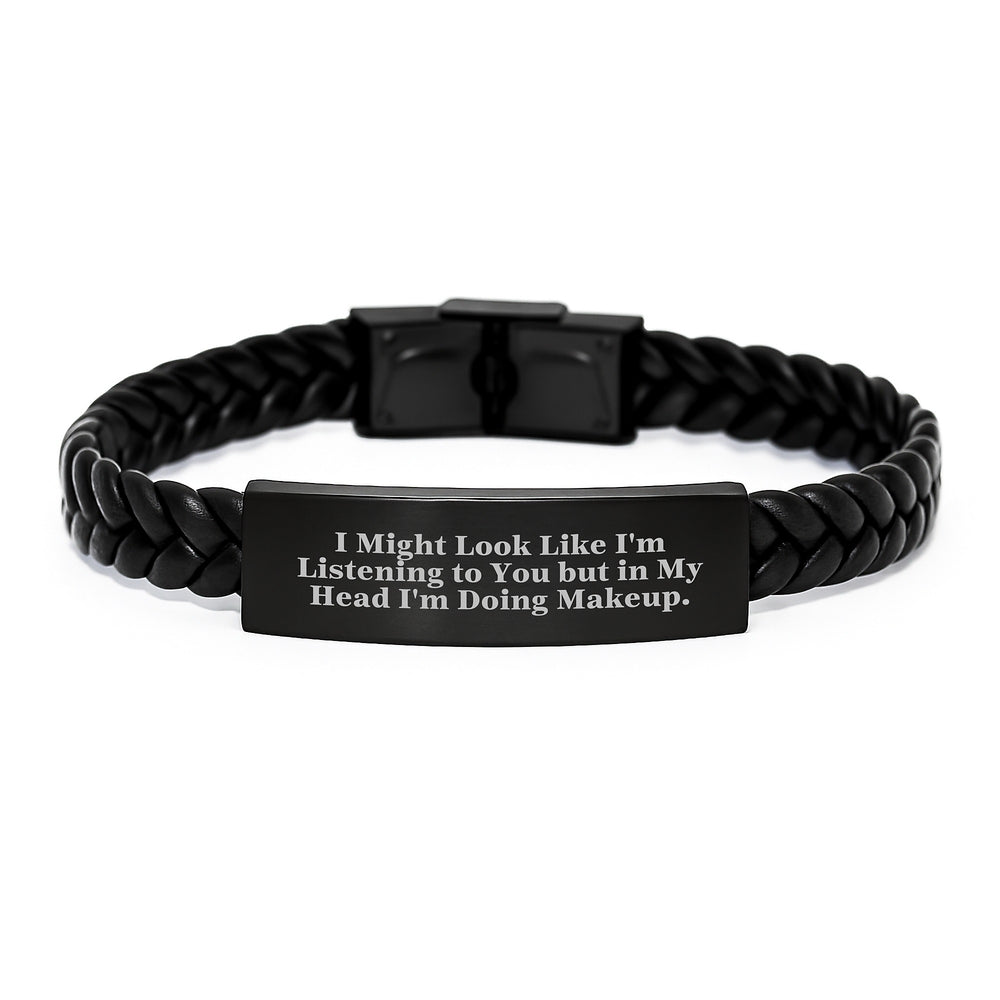 Funny Makeup Quote Interlaced Leather Gift for Makeup Lovers, Gifts from Women to Friends, 7.87in Stainless Steel and PU Leather Birthday Jewelry - Image 1