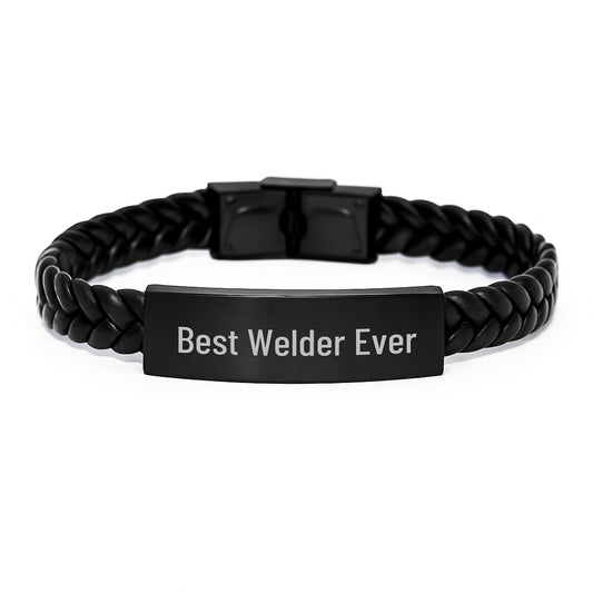 Best Welder Ever Interlaced Leather Bracelet for Him Birthday Gift - Image 1