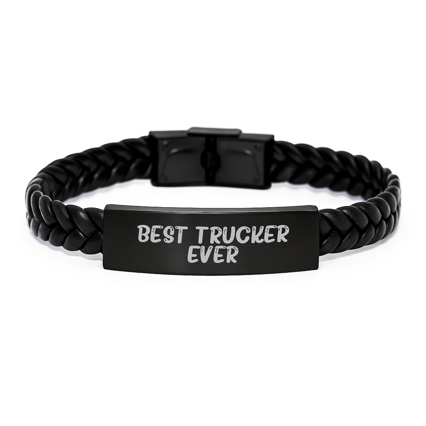Best Trucker Ever Interlaced Leather Bracelet for Him Birthday Gift - Image 1