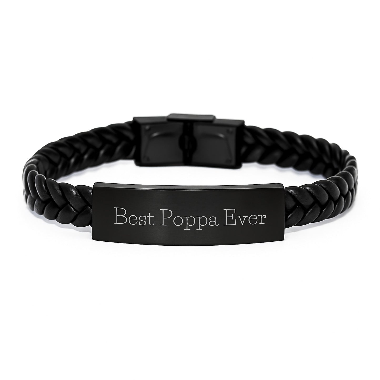 Best Poppa Ever Keepsake Leather Bracelet for Him Birthday Gift - Image 1