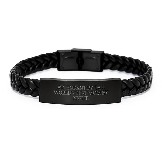 Funny Attendant Gifts for Him, Interlaced Leather Bracelet Presents from Men to Attendant By Day, World's Best Dad By Night. Unique Christmas Unique Gifts - Image 1