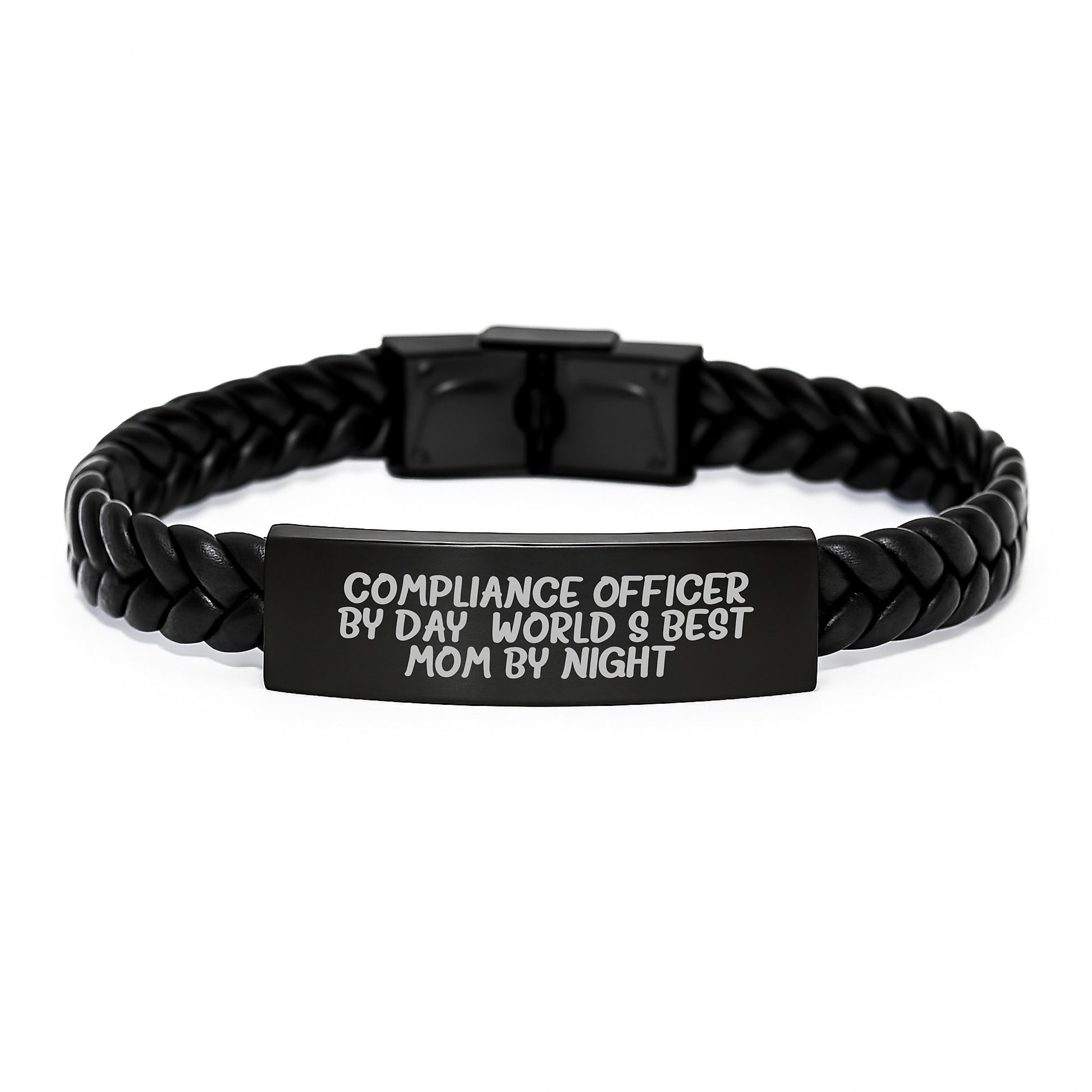 Compliance Officer Gifts from Men, Funny Interlaced Leather Bracelet for Compliance Officer By Day, World's Best Mom By Night Valentine's Unique Gifts - Image 1