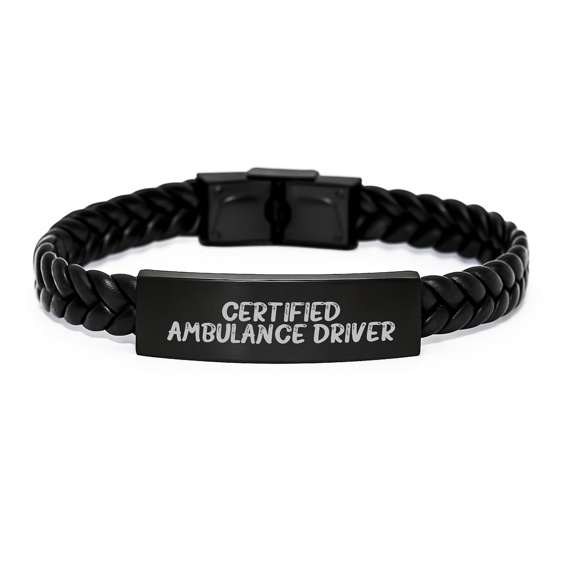 Ambulance Driver Gifts, Valentine's Unique Gifts, Certified Ambulance Driver Quote, Interlaced Leather Bracelet for Ambulance Driver - Image 1