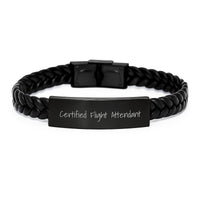 Load image into Gallery viewer, Certified Flight Attendant Gifts from Family to Men Interlaced Leather Bracelet for Graduation, Funny Quote Inside, Versatile Style - Image 1
