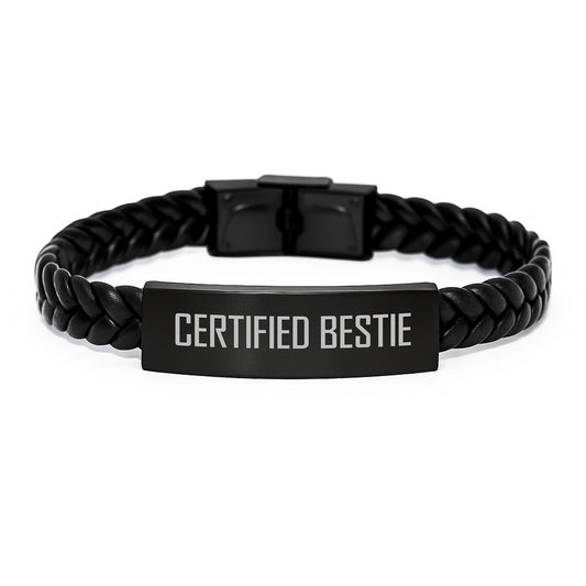 Funny Bestie Gifts, Valentine's Unique Interlaced Leather Bracelet, Certified Bestie Quote 'You Are My Person' - Image 1