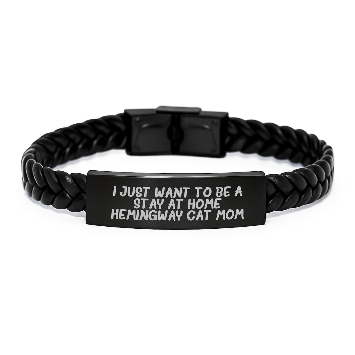 Hemingway Cat Mom Gifts, I Just Want To Be A Stay At Home, Interlaced Leather Bracelet for Graduation, Gifts from Mom to Daughter, Gifts for Hemingway Cat Lover - 7.87 inches - Image 1