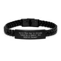 Load image into Gallery viewer, Funny General Manager Gifts - Interlaced Leather Bracelet for Men or Women - Sorry This Guy Is Already Taken By A Smokin&#39; Hot General Manager Graduation Unique Gifts from Friends or Family - Image 1
