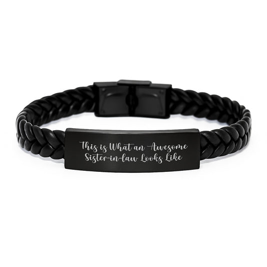 Funny Sister-in-law Gifts, This Is What An Awesome Sister-in-law Looks Like, Interlaced Leather Bracelet for Sister-in-law, Gifts from Men to Sister-in-law, Unique Graduation Gifts - Image 1