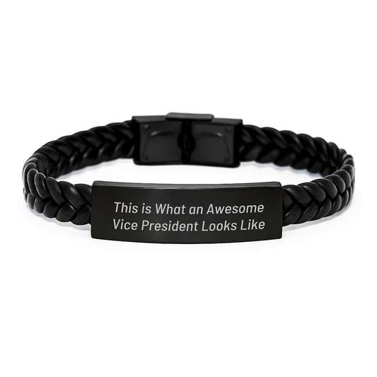 Funny Vice President Gifts for Men, Inspirational Interlaced Leather Bracelet, Birthday Unique Gifts from Friends to Vice President - Awesome Vice President - Image 1