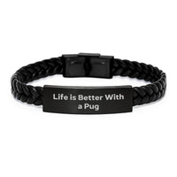 Load image into Gallery viewer, Pug Dog Enthusiast Gifts from Men for Friends - Interlaced Leather Bracelet Life Is Better With A Pug, Graduation Unique Gifts for Women - Image 1
