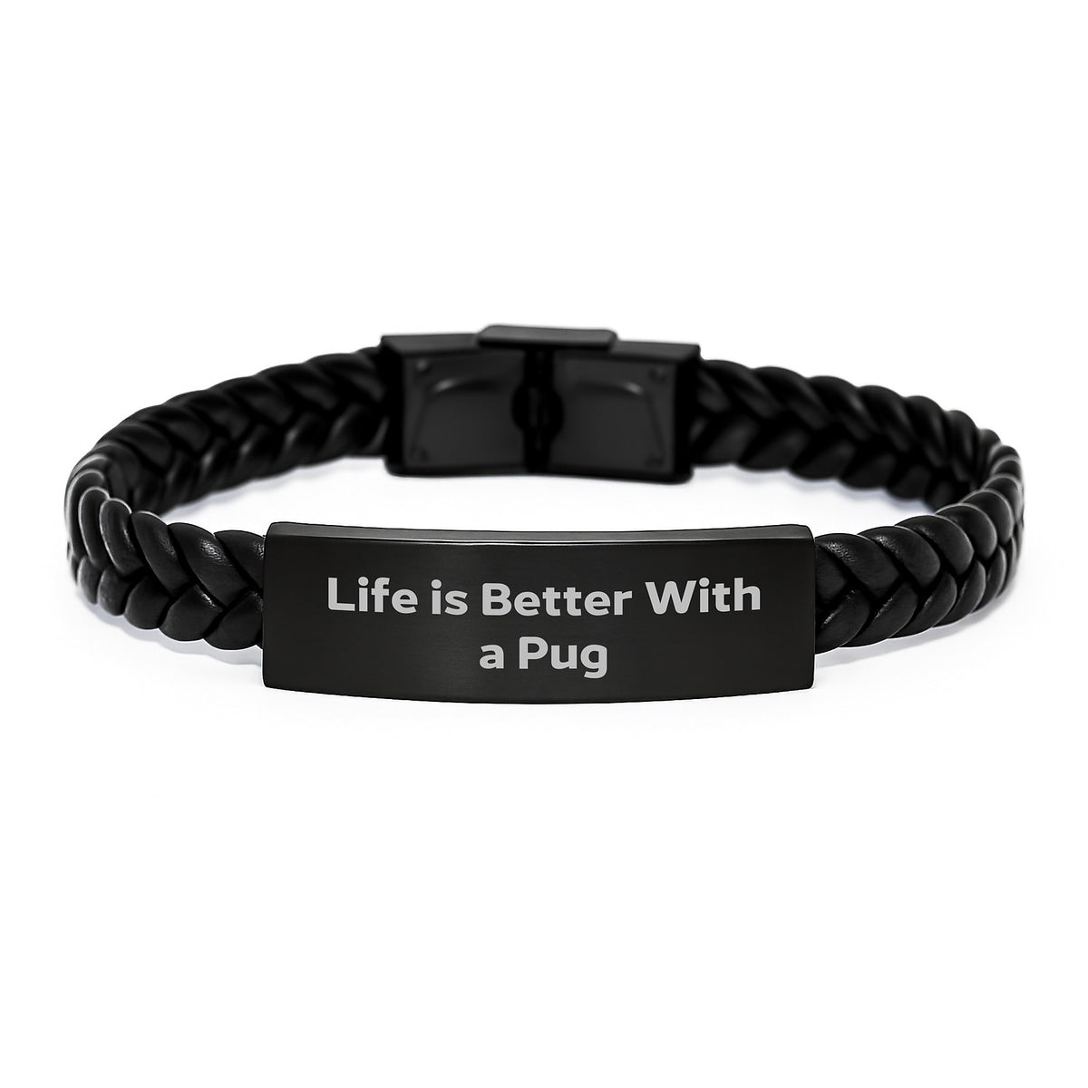 Pug Dog Enthusiast Gifts from Men for Friends - Interlaced Leather Bracelet Life Is Better With A Pug, Graduation Unique Gifts for Women - Image 1