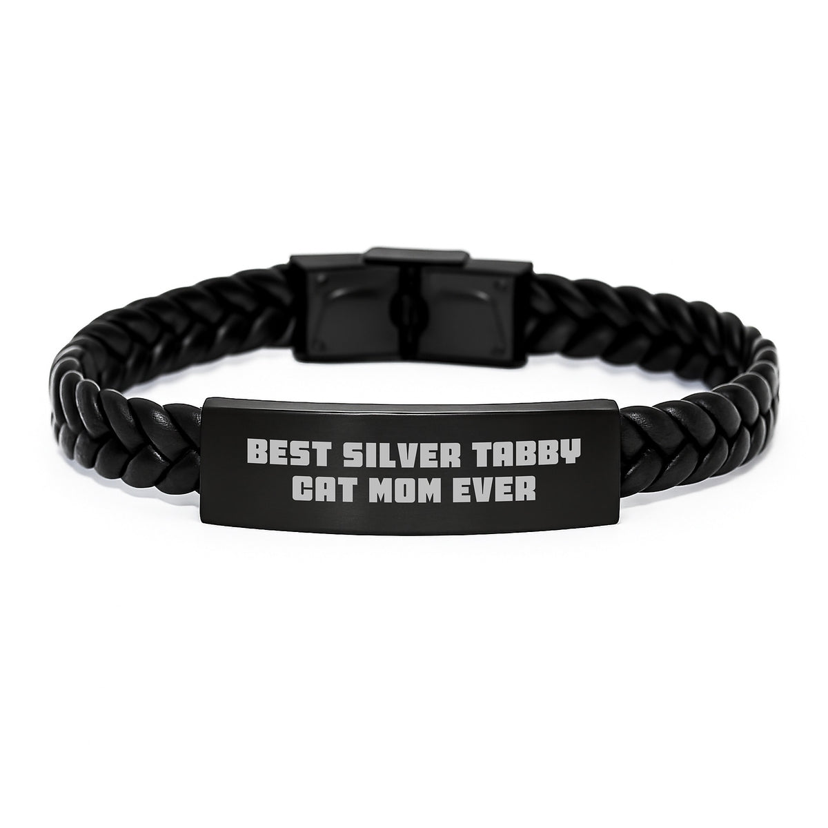 Silver Tabby Cat Mom Unique Birthday Unique Gifts, Interlaced Leather Bracelet for Friends, Funny Quote 'Best Silver Tabby Cat Mom Ever', Gifts from Family - Image 1