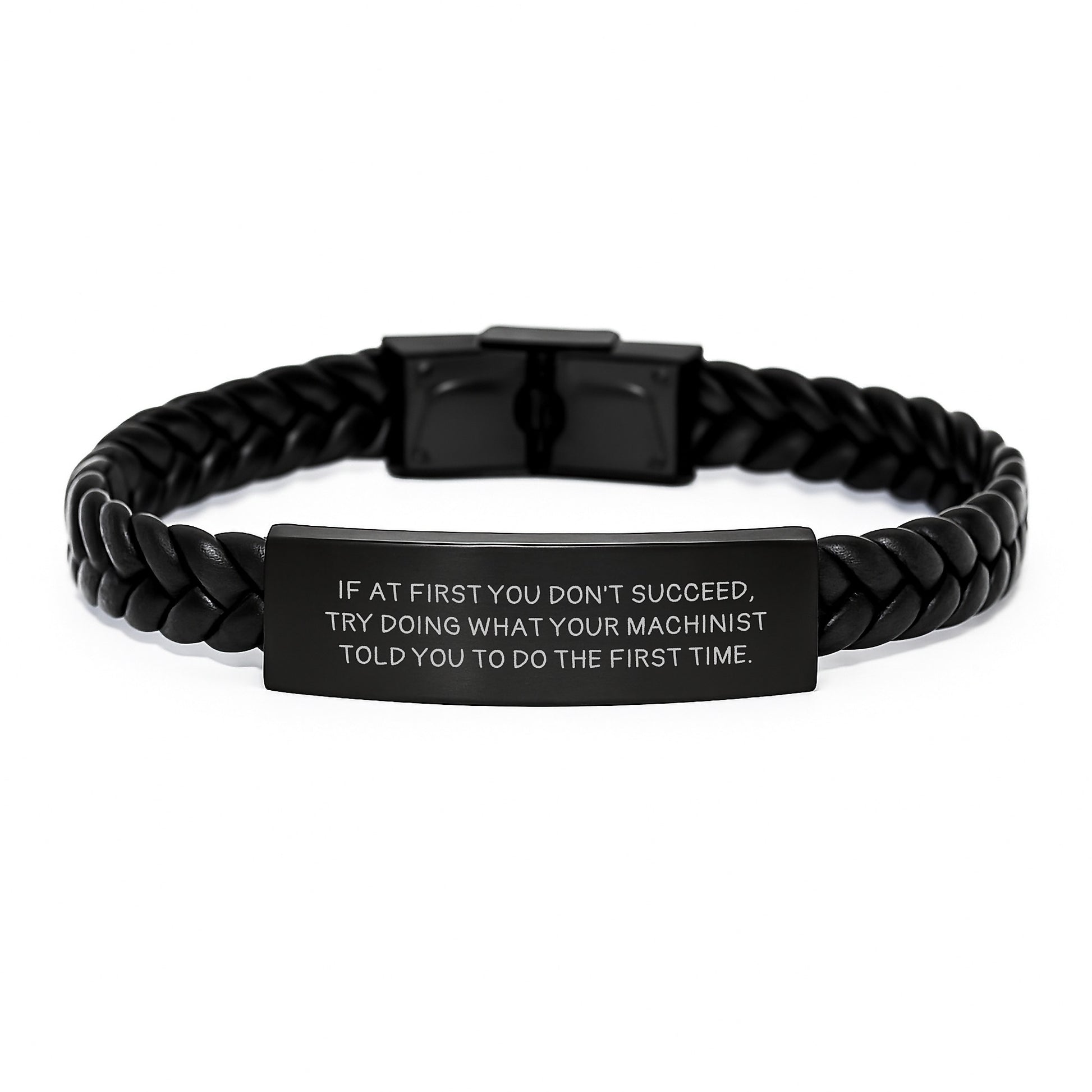 Funny Machinist Gifts for Men - Interlaced Leather Bracelet with Stainless Steel Engraving - Birthday Unique Gifts from Friends to Family - Image 1