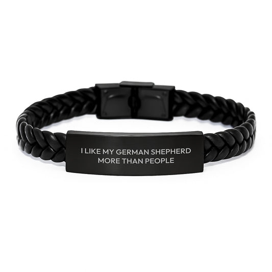 Funny German Shepherd Dog Gifts for Men - I Like My German Shepherd More Than People, Birthday Unique Presents from Friends, Interlaced Leather Bracelet - Image 1