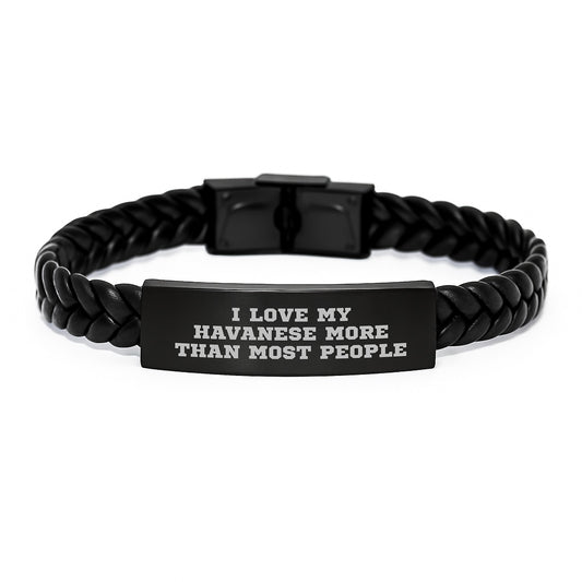 Havanese Dog Enthusiast Gifts - Interlaced Leather Bracelet for Birthday 'I Love My Havanese More Than Most People' - Gifts for Havanese Dog Lovers from Friends or Family - Image 1