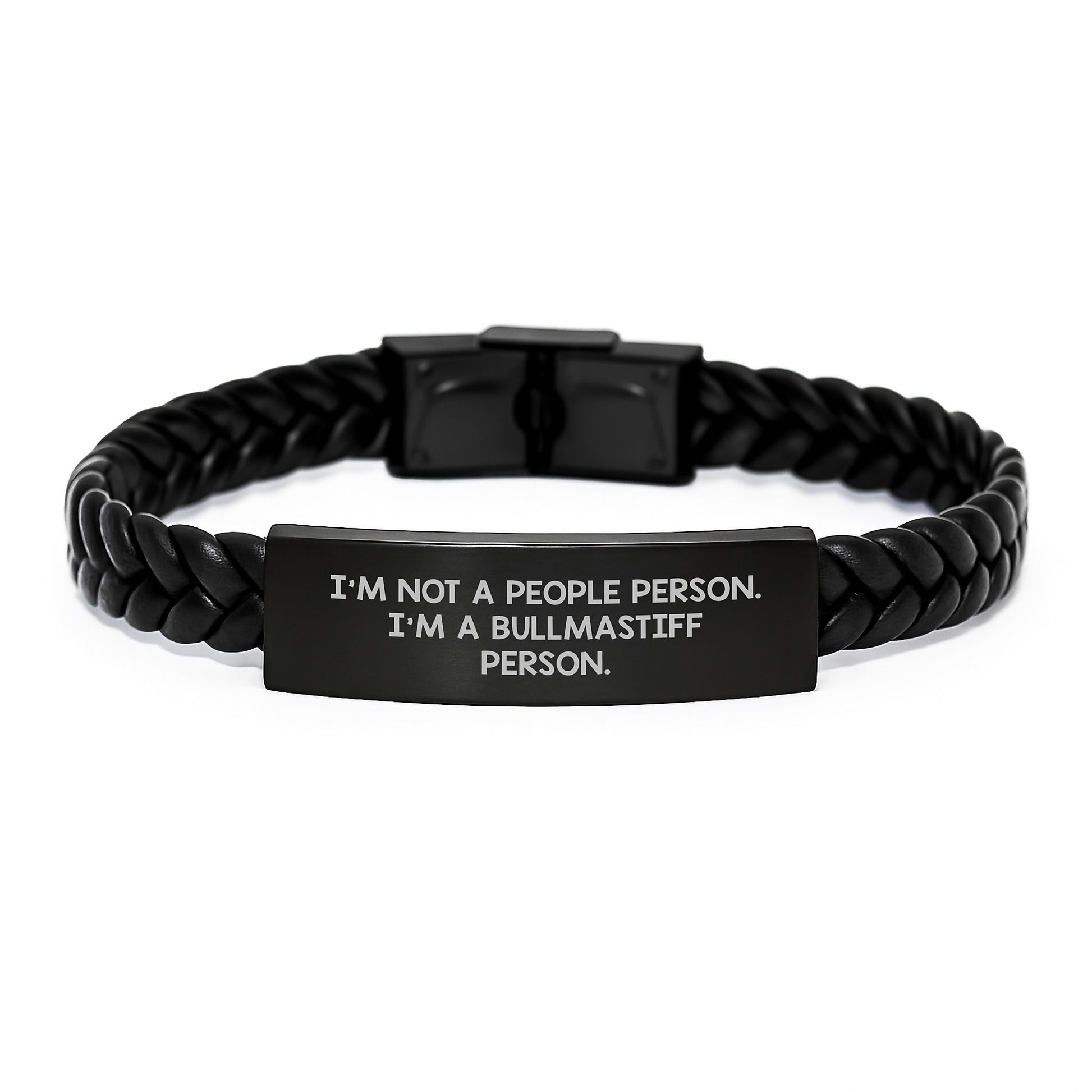 Funny Bullmastiff Dog Lover Gifts from Family - I'm Not A People Person. I'm A Bullmastiff Person. Interlaced Leather Bracelet Birthday Unique - Image 1