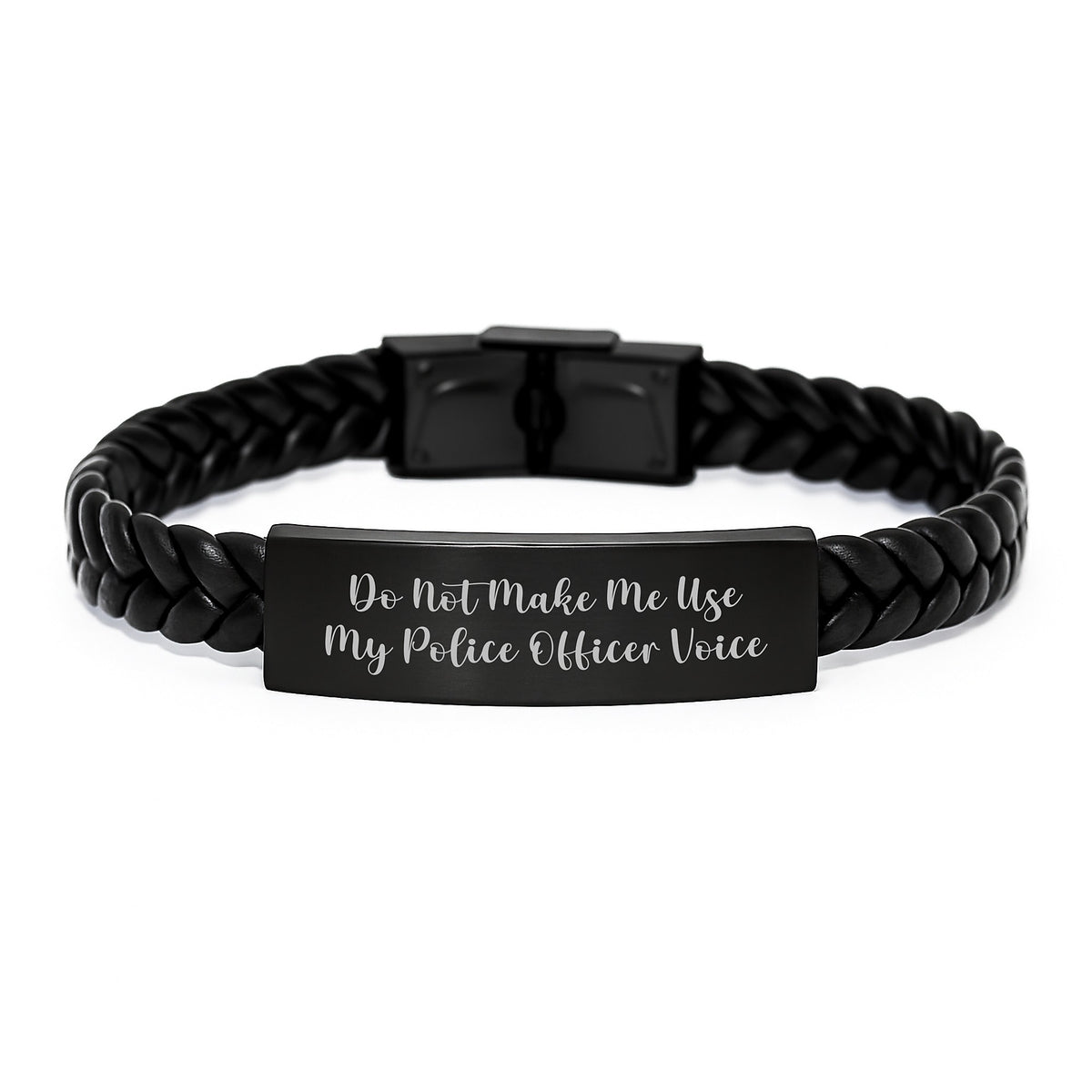 Police Officer Gifts Funny Quote Interlaced Leather Bracelet, Gifts from Friends for Police Officer Graduation Unique Gifts, Do Not Make Me Use My Police Officer Voice - Image 1