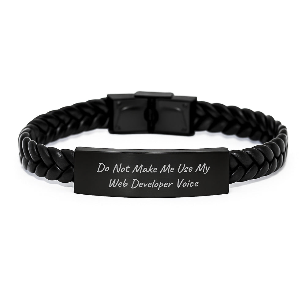 Funny Web Developer Gifts for Men, Women, or Friends - Do Not Make Me Use My Web Developer Voice Interlaced Leather Bracelet, Graduation Unique Gifts from Family, Coworkers, or Yourself - Image 1