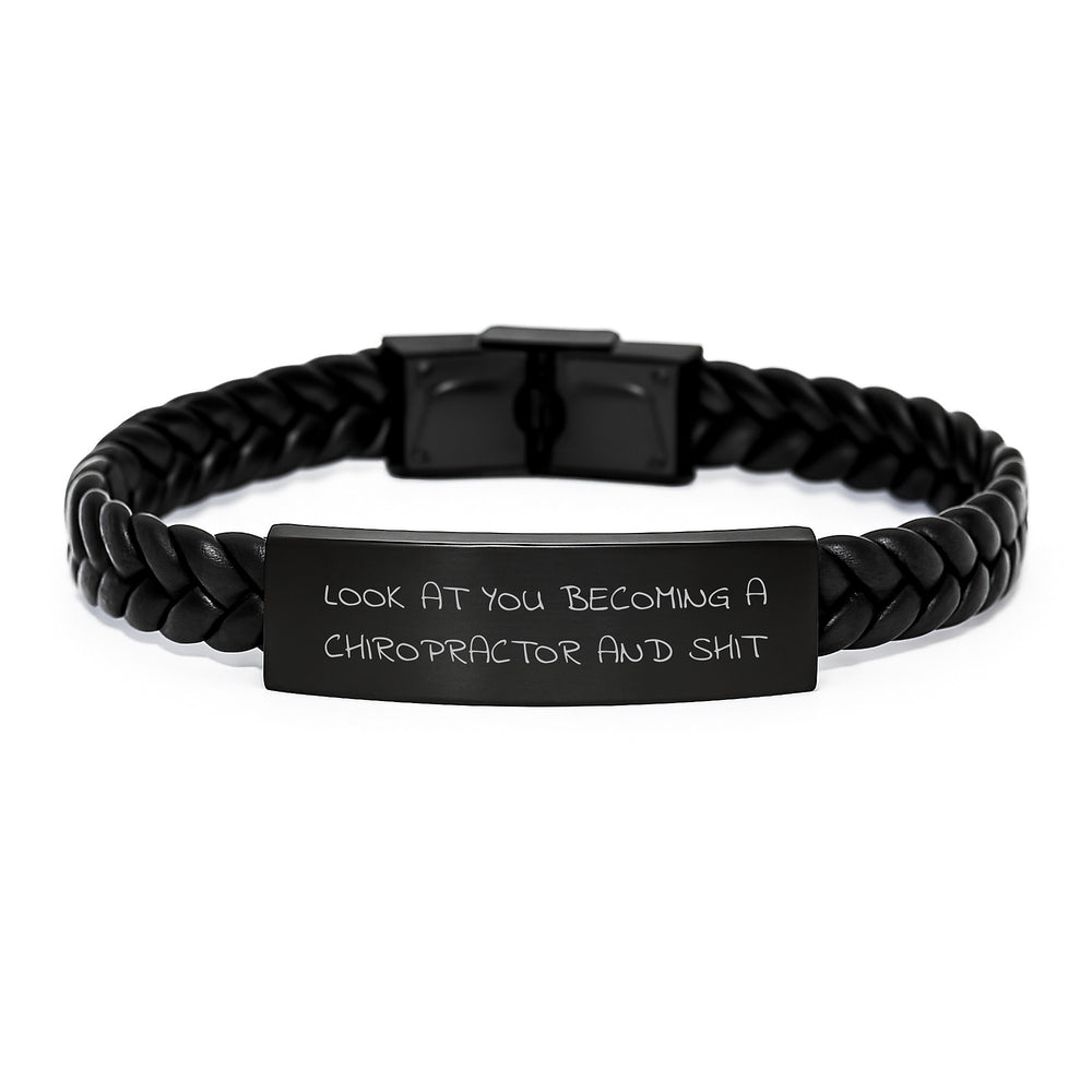 Chiropractor Gifts, Funny Quote, Interlaced Leather Bracelet for Graduation, Gifts from Friends to Chiropractors, Chiropractor Men's Accessories - Image 1