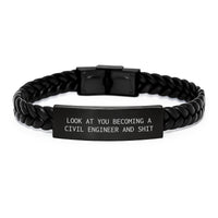 Load image into Gallery viewer, Funny Civil Engineer Gifts, Interlaced Leather Bracelet for Graduation, Look At You Becoming A Civil Engineer And Shit, Gifts from Friends for Civil Engineer - Image 1
