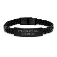 Load image into Gallery viewer, Clerk Gifts Funny Quote Interlaced Leather Bracelet for Men, Women, Friends, Coworkers, Family - Graduation Unique Gifts from Men, Women, Friends, Coworkers, Family - Image 1
