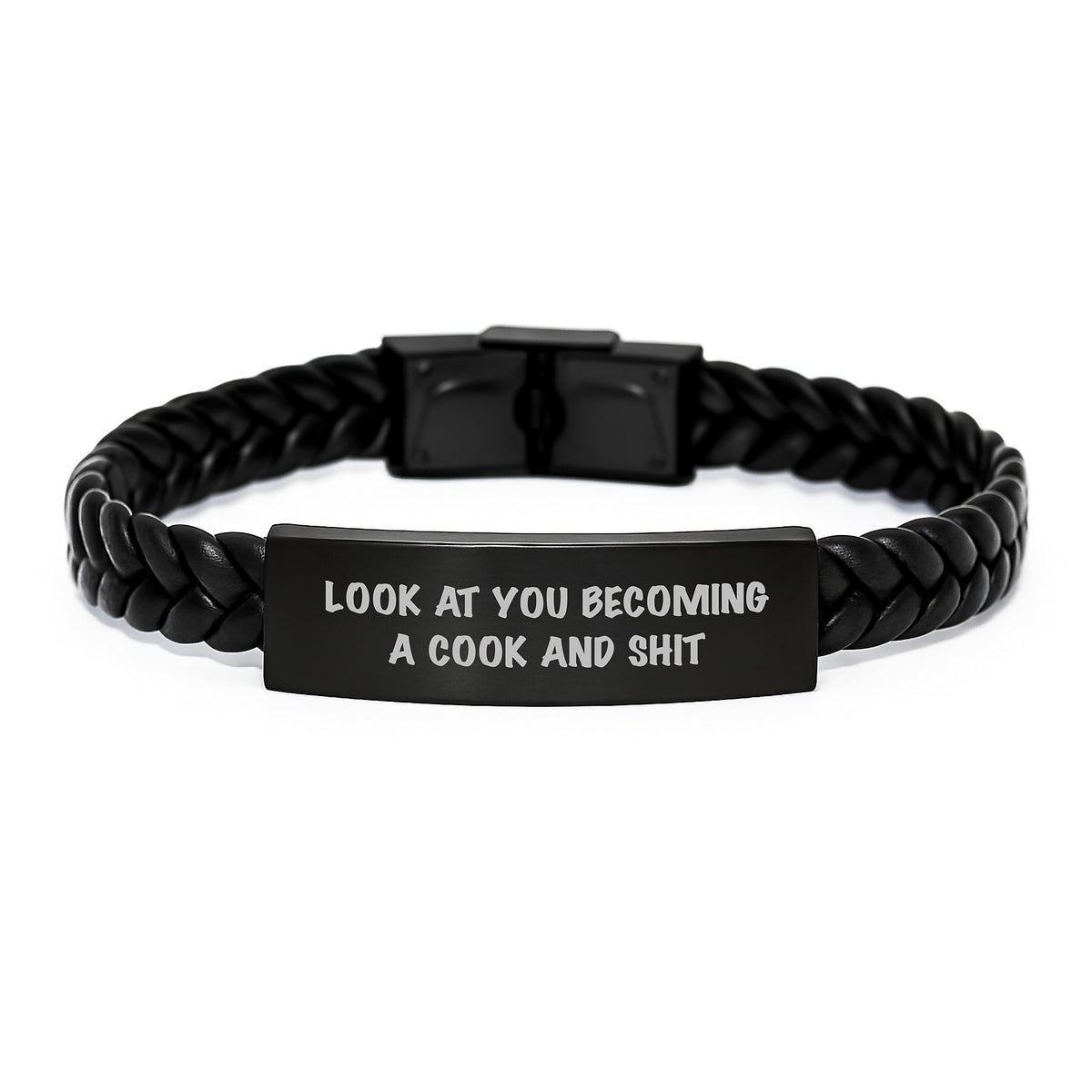 Funny Cook Gifts, Interlaced Leather Bracelet for Graduation, 'Look At You Becoming A Cook And Shit' Quote, Gifts from Family, for Men, Women, or Friends - Image 1