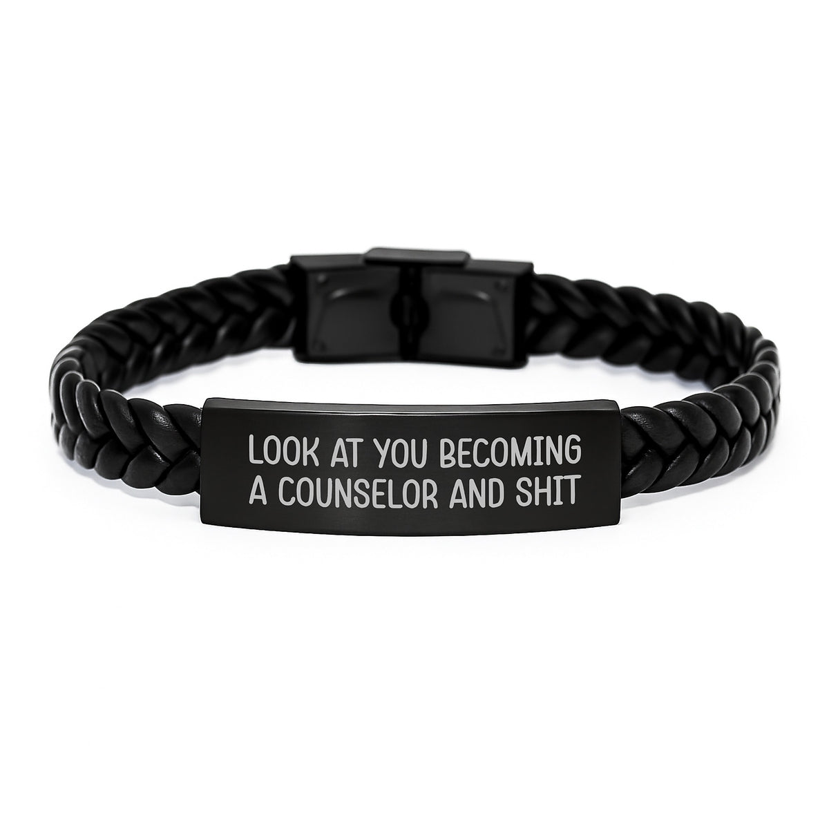 Funny Counselor Gifts for Graduation - Interlaced Leather Bracelet with Inspirational Quote 'Look At You Becoming A Counselor And Shit' from Friends to Graduating Counselors - Image 1