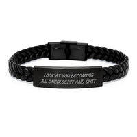 Load image into Gallery viewer, Funny Quote Oncologist Gifts, Interlaced Leather Bracelet for Graduation, &#39;Look At You Becoming An Oncologist And Shit&#39; - Gifts from Friends for Oncologist, Men, Women, Coworkers, Family - Image 1
