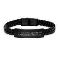 Load image into Gallery viewer, Funny Rescue Worker Interlaced Leather Bracelet Gifts from Friends to Graduating Rescue Workers - &#39;Look At You Becoming A Rescue Worker And Shit&#39; - Unique Men&#39;s Accessories - Image 1
