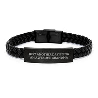 Load image into Gallery viewer, Funny Grandma Gifts from Men to Graduates - Interlaced Leather Bracelet with &#39;Just Another Day Being An Awesome Grandma&#39; Quote, Gifts for Grandma - Image 1
