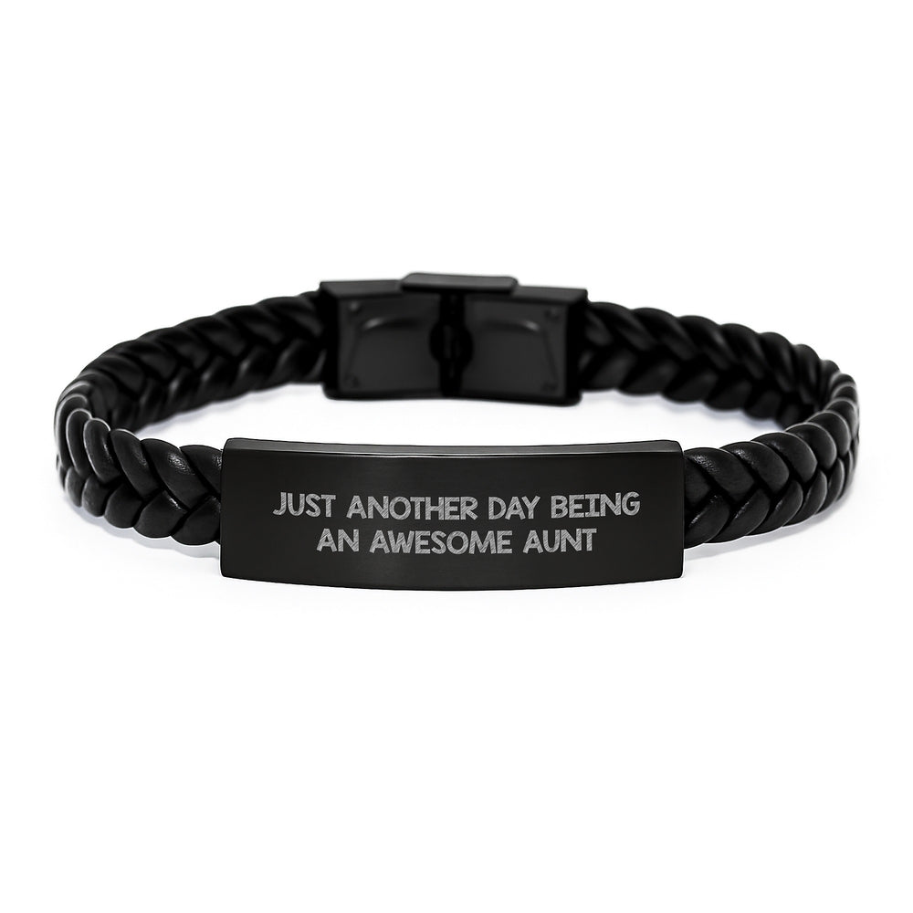 Funny Aunt Gifts, Just Another Day Being An Awesome Aunt Interlaced Leather Bracelet for Graduation, Gifts from Family, Gifts for Aunt - Image 1