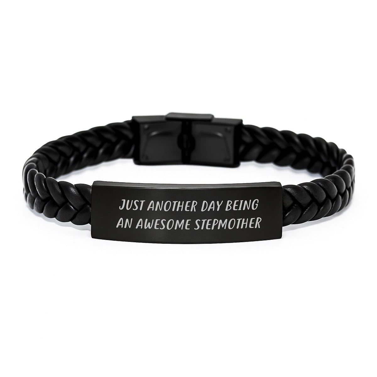 'Awesome Stepmother' Quote Interlaced Leather Bracelet, Gifts for Stepmother from Mom, Unique Graduation Gift Ideas, Handcrafted with Engraved Stainless Steel and PU Leather, 7.87 inches - Image 1