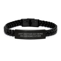 Load image into Gallery viewer, Fatherly Wisdom Interlaced Leather Bracelet, Gifts from Men to Awesome Dads for Graduation, &#39;Just Another Day Being An Awesome Father&#39; - Image 1
