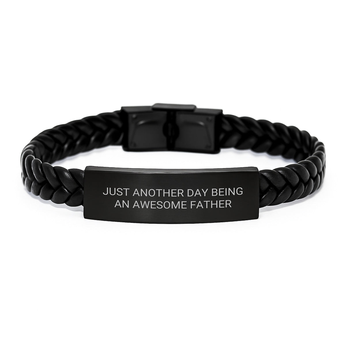 Fatherly Wisdom Interlaced Leather Bracelet, Gifts from Men to Awesome Dads for Graduation, 'Just Another Day Being An Awesome Father' - Image 1