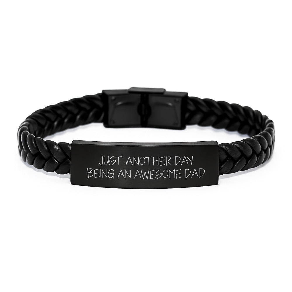 Awesome Dad Gifts from Men - Interlaced Leather Bracelet with Funny Quote, Perfect for Graduation Unique Gifts for Dads - Image 1