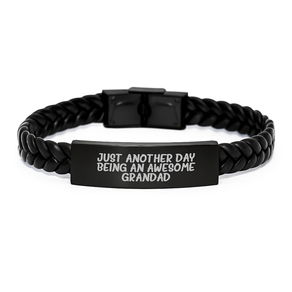 Grandad Gifts from Men, Just Another Day Being An Awesome Grandad, Interlaced Leather Graduation Unique Gifts for Grandad, Inspirational Quote - Image 1
