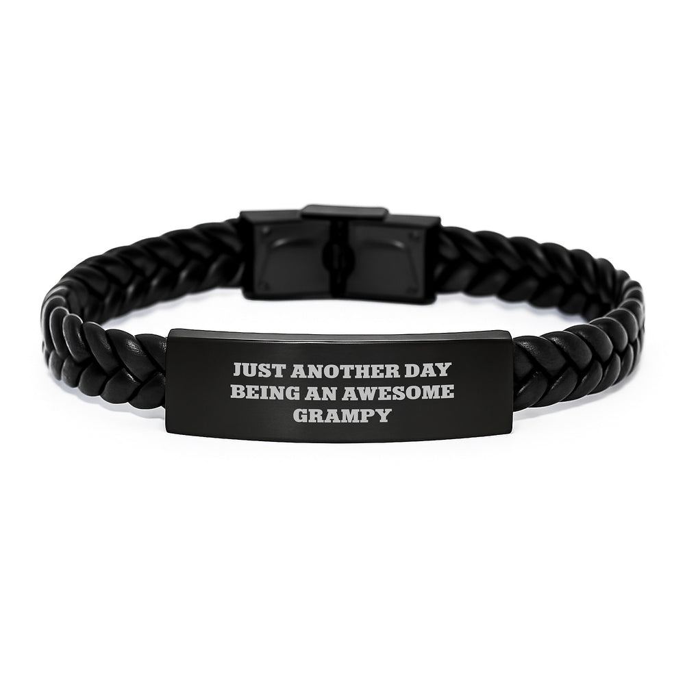 Funny Grampy Gifts from Men, Just Another Day Being An Awesome Grampy Interlaced Leather Bracelte for Grampy, Unique Graduation Gifts, Men's Leather Accessories - Image 1