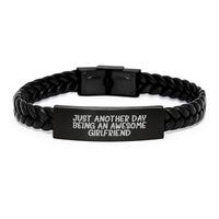 Load image into Gallery viewer, Funny Sweetheart Gifts, Interlaced Leather Bracelet with Quote Just Another Day Being An Awesome Sweetheart, Gifts from Men to Sweetheart, Graduation Unique Gifts - Image 1
