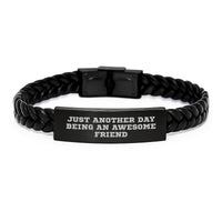 Load image into Gallery viewer, Friendship Gifts from Men to Friends, Just Another Day Being An Awesome Friend Interlaced Leather Bracelet for Friend&#39;s Graduation - Image 1
