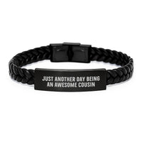 Load image into Gallery viewer, Funny Cousin Gifts, Interlaced Leather Bracelet for Men Women, Graduation Unique Gifts from Family, Just Another Day Being An Awesome Cousin Quote - Image 1
